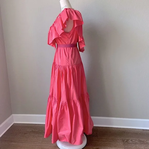 Ruffled Tiered Coral Pink Taffeta H&M DRESS -NWT princess flowy - Picture 8 of 14